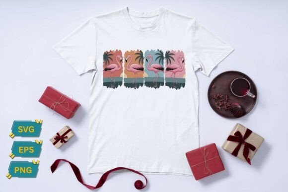 Retro Pastel Flamingos and Palm Trees